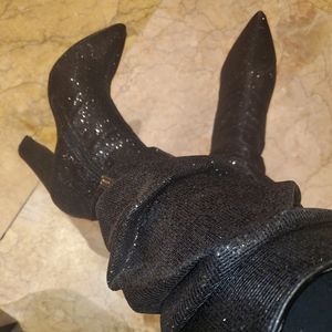 Black Shimmer Knee Boots